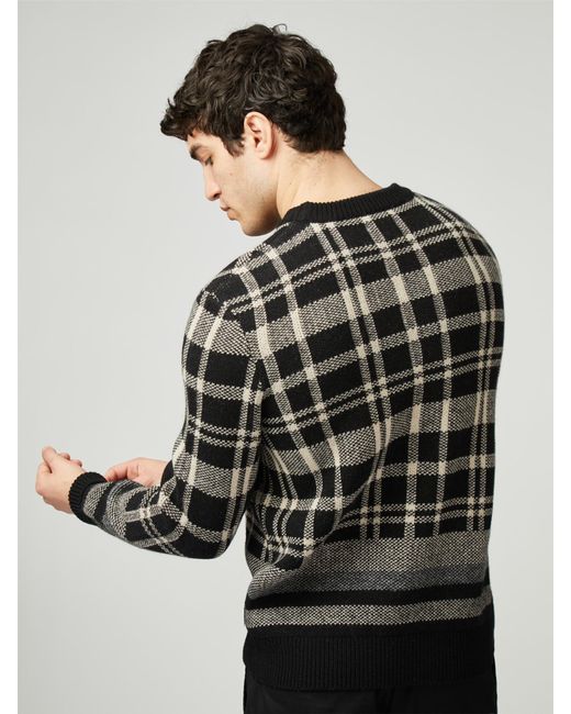 Ben Sherman Gray Tartan Jacquard Crew for men