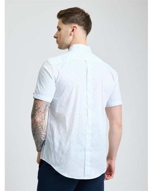 Ben Sherman Blue Short Sleeve Geo Tile Print Shirt In White for men
