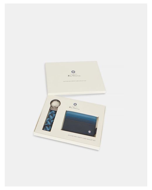 Ben Sherman White Credit Card Wallet & Keyring Gift Set In for men