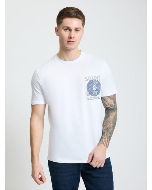 Ben Sherman Blue Ocean Record Tee In White for men