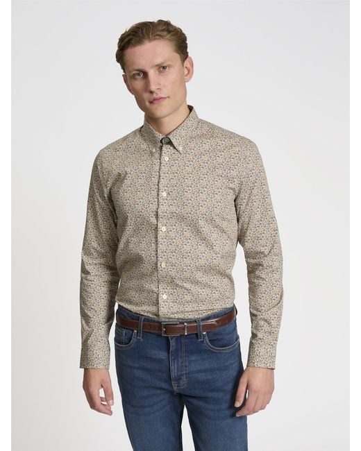 Ben Sherman Blue Long Sleeve Winter Floral Print In Fog for men