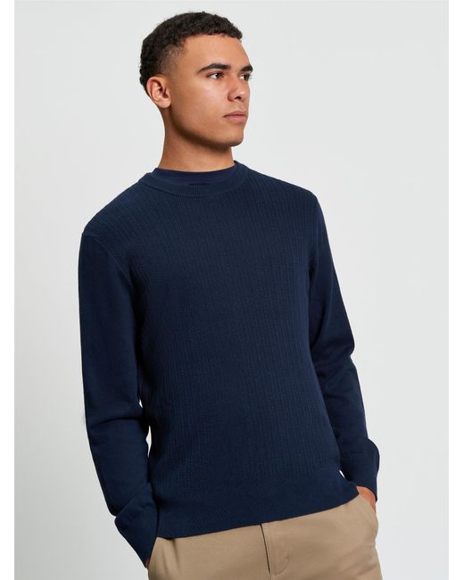 Ben Sherman Blue Textured Front Crew In for men