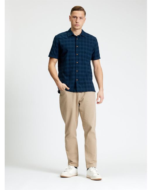 Ben Sherman Blue Short Sleeve Dobby Grid Check Shirt In Dark Navy for men