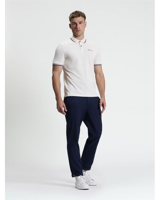 Ben Sherman White Short Sleeve Signature Pique Polo In Beige for men