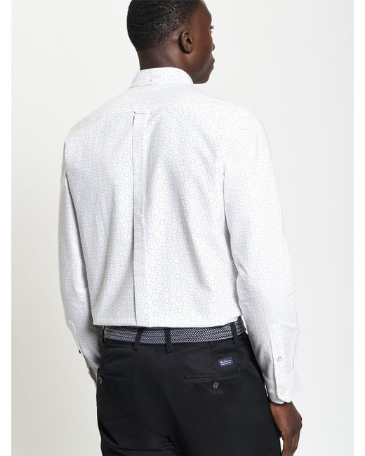 Ben Sherman White Long Sleeve Stipple Spot Print Shirt for men