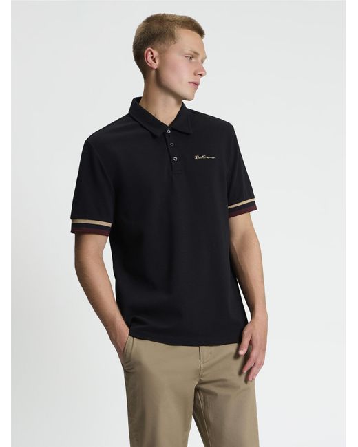Ben Sherman Short Sleeve Cuff Detail Polo In Black for men