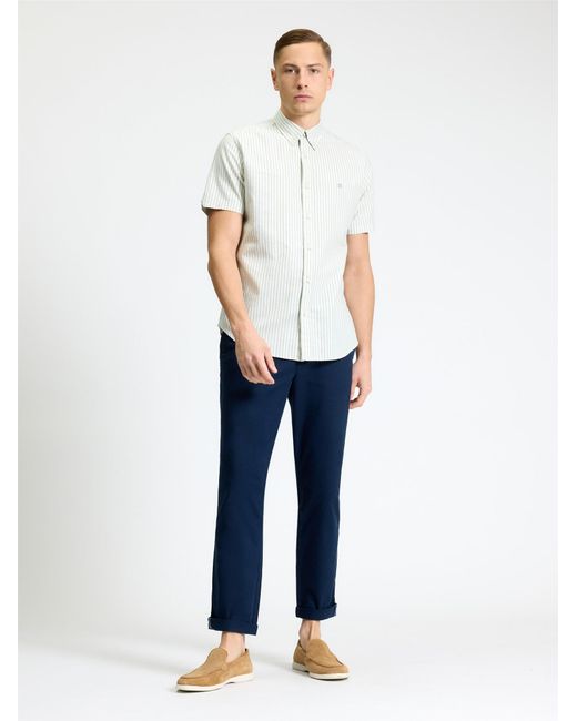Ben Sherman White Short Sleeve Oxford Stripe Shirt In Sage for men