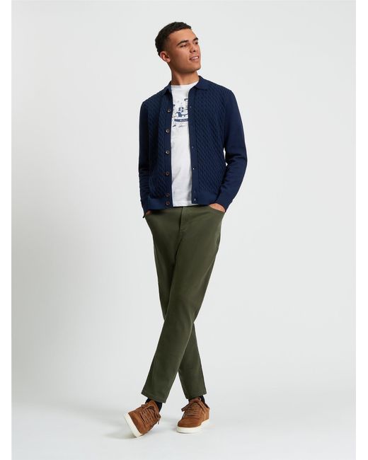 Ben Sherman Blue Button Through Cable Polo In for men