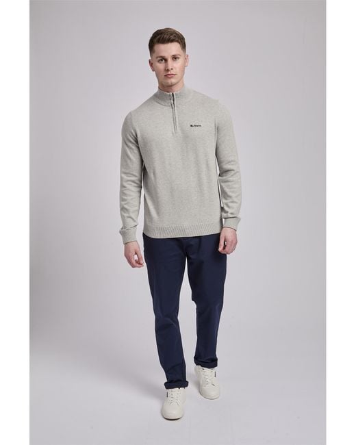 Ben Sherman Gray Quarter Zip Funnel-neck Jumper for men