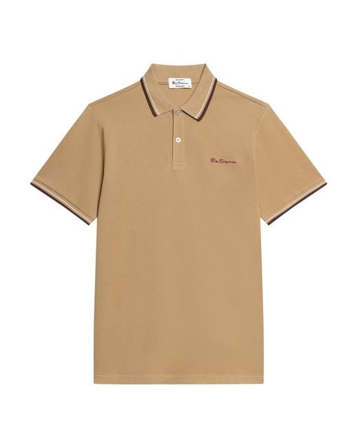 Ben Sherman Natural Short Sleeve Signature Pique Polo In Biscuit for men