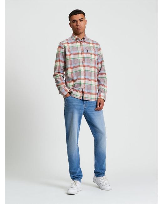 Ben Sherman White Brushed Crepe Check Shirt In Fog for men