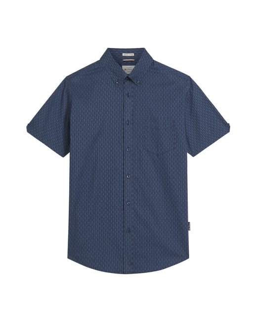 Ben Sherman Blue Mono Geo Print Shirt In Cobalt for men