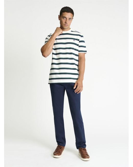 Ben Sherman Blue Textured Stripe Tee In Snow White for men