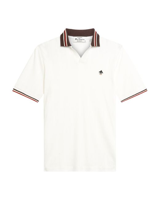 Ben Sherman Short Sleeve Trim Block Open Neck Polo In Snow White for men