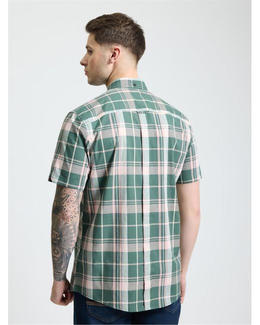 Ben Sherman Blue Short Sleeve Check Shirt In Deep Jungle for men