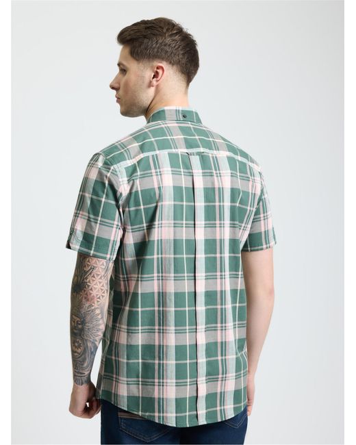 Ben Sherman Blue Short Sleeve Check Shirt In Deep Jungle for men