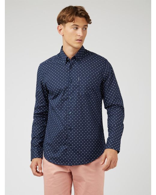 Ben Sherman Blue Polka Dot Print Shirt for men