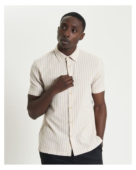 Ben Sherman Natural Short Sleeve Seersucker Stripe Shirt In for men
