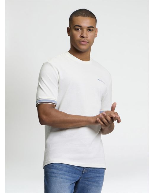 Ben Sherman White Short Sleeve Textured Tipped Tshirt In Ivory for men