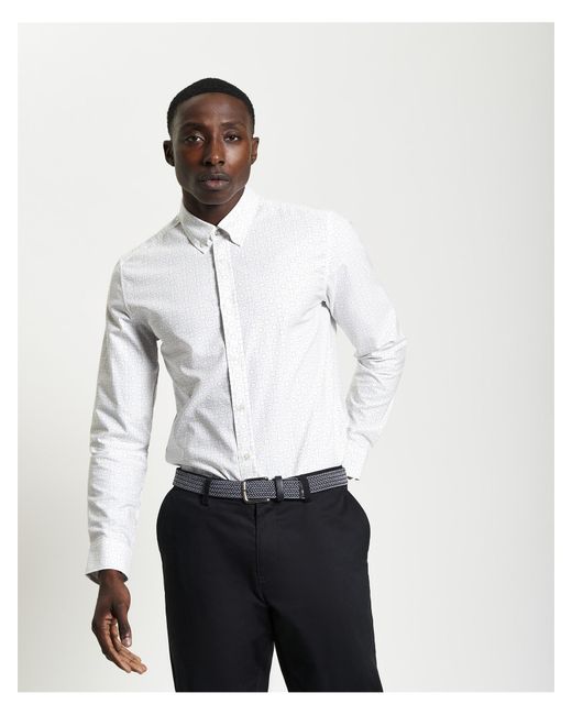 Ben Sherman White Long Sleeve Stipple Spot Print Shirt for men