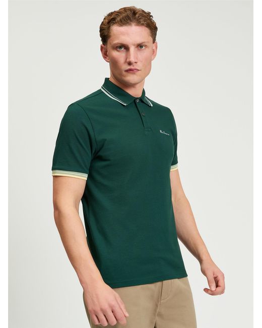 Ben Sherman Green Short Sleeve Signature Pique Polo In Forest for men
