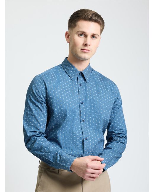Ben Sherman Blue Long Sleeve Stipple Geo Print Shirt In for men