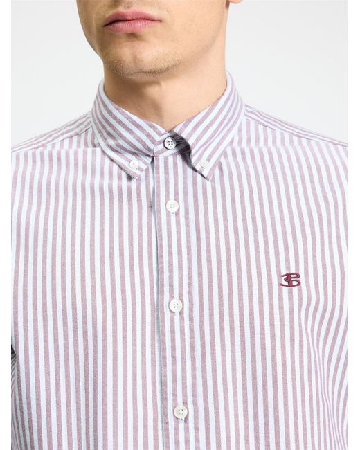Ben Sherman White Long Sleeve Oxford Stripe Shirt In for men