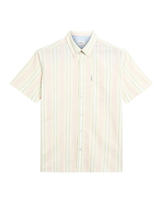 Ben Sherman Blue Short Sleeve Block Oxford Stripe Shirt In Blush Pink for men
