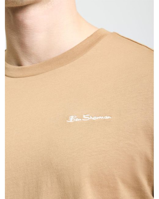 Ben Sherman Blue Embroidered Logo Tee In Biscuit for men