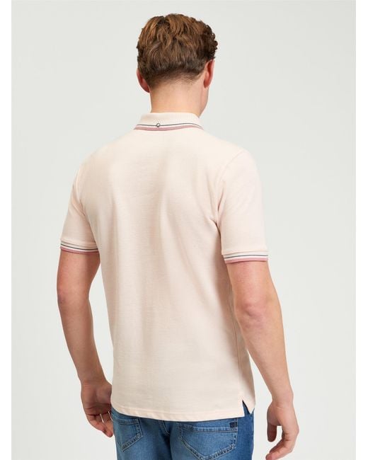 Ben Sherman Blue Short Sleeve Signature Pique Polo In Blush Pink for men