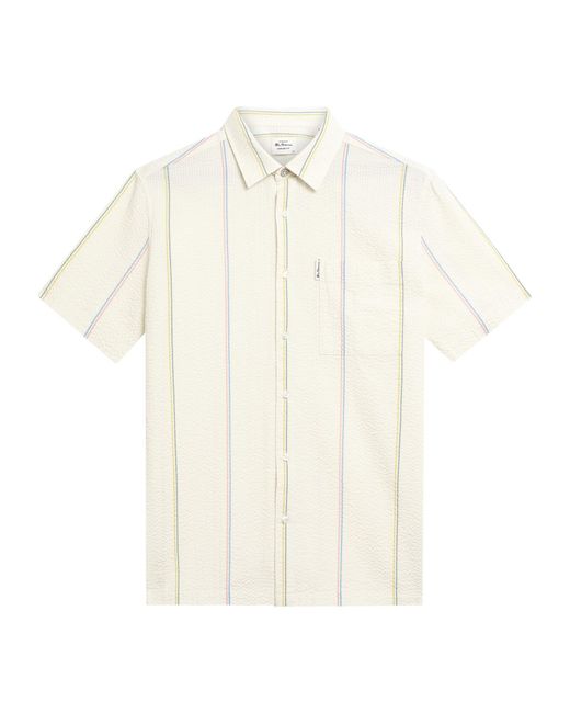 Ben Sherman Blue Short Sleeve Seersucker Check Shirt In Ivory for men