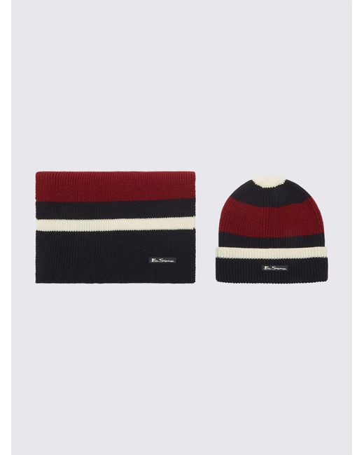 Ben Sherman Blue Laines Hat And Scarf Set In Navy for men