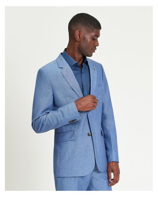 Ben Sherman Linen Blend Blazer In Blue for men