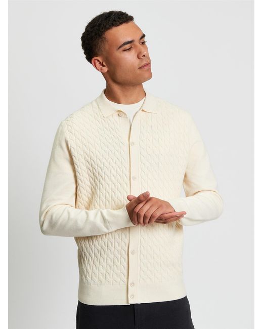 Ben Sherman White Button Through Cable Polo In for men