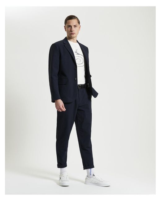 Ben Sherman Blue Seersucker Trousers In Midnight for men