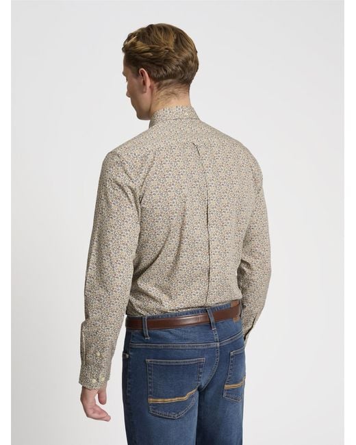 Ben Sherman Blue Long Sleeve Winter Floral Print In Fog for men
