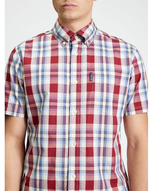 Ben Sherman Red Short Sleeve Classic Check Shirt In Bordeaux for men