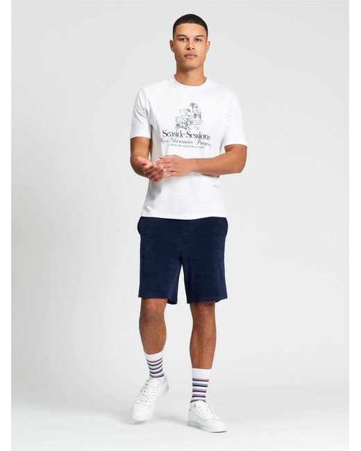 Ben Sherman White Towelling Short In Dark Navy for men