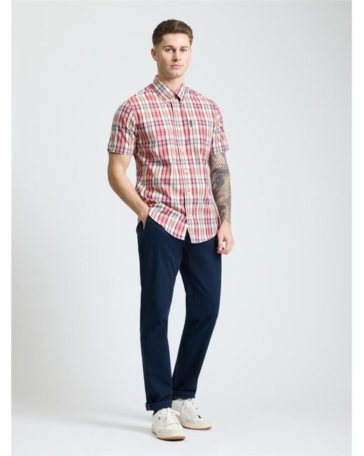 Ben Sherman Red Short Sleeve Irregular Check Shirt In Cerise for men