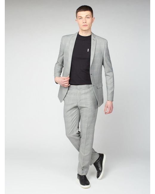 Ben Sherman Grey Pink Prince Of Wales Check Slim Fit Suit in Grey for Men