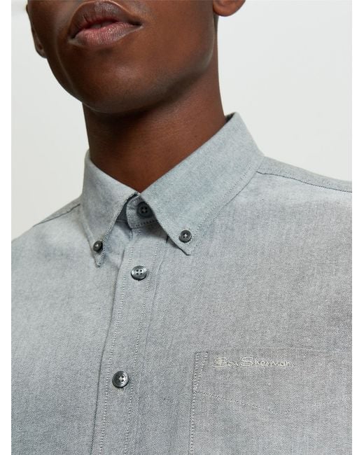 Ben Sherman White Short Sleeve Oxford Shirt In Grey for men