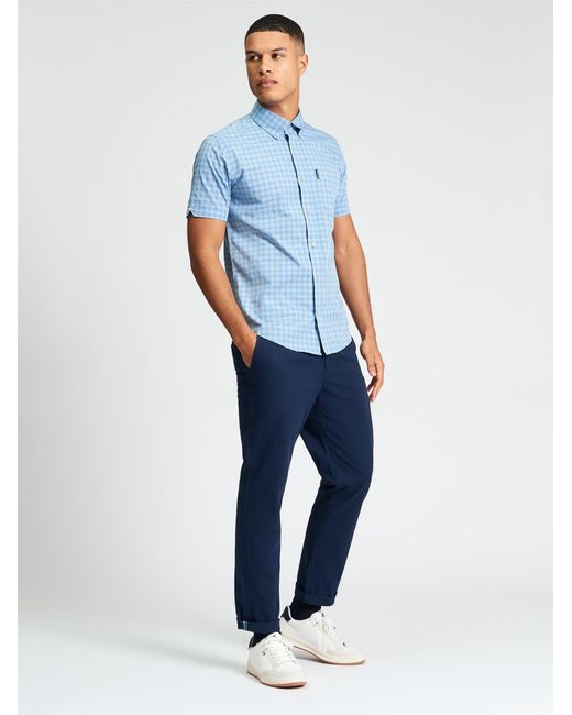 Ben Sherman Short Sleeve Linear Gingham Shirt In Lake Blue for men