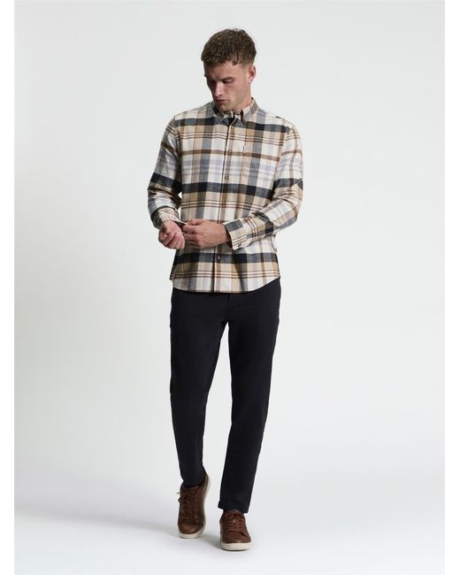 Ben Sherman Gray Long Sleeve Brushed Check Shirt In Ecru for men
