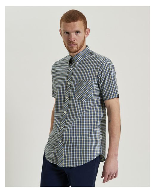 Ben Sherman Blue Short Sleeve House Check In Corn for men
