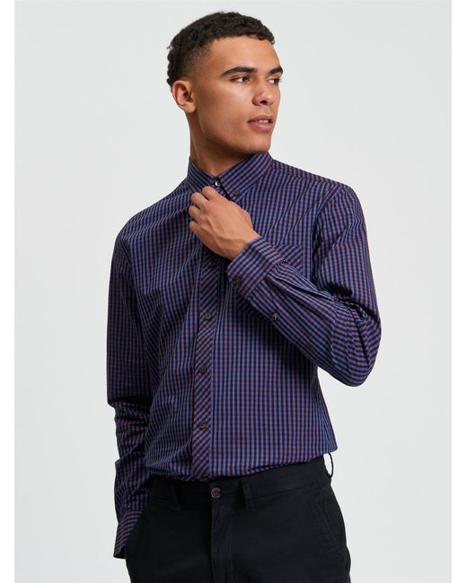 Ben Sherman Blue Long Sleeve Signature Gingham Shirt In Red for men