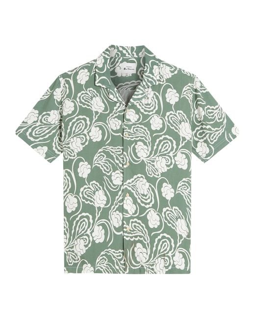 Ben Sherman White Short Sleeve Paisley Swirl Shirt In Pale Khaki for men