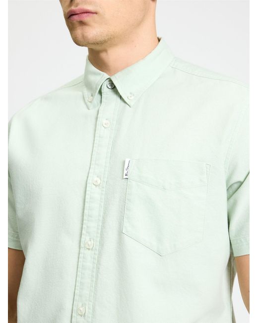 Ben Sherman White Short Sleeve Signature Oxford Shirt In Pistachio for men