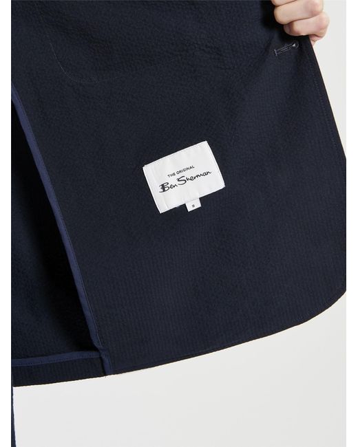 Ben Sherman Blue Seersucker Blazer In Midnight for men