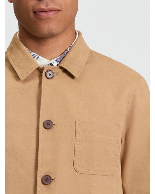 Ben Sherman Blue Canvas Chore Jacket In Camel for men