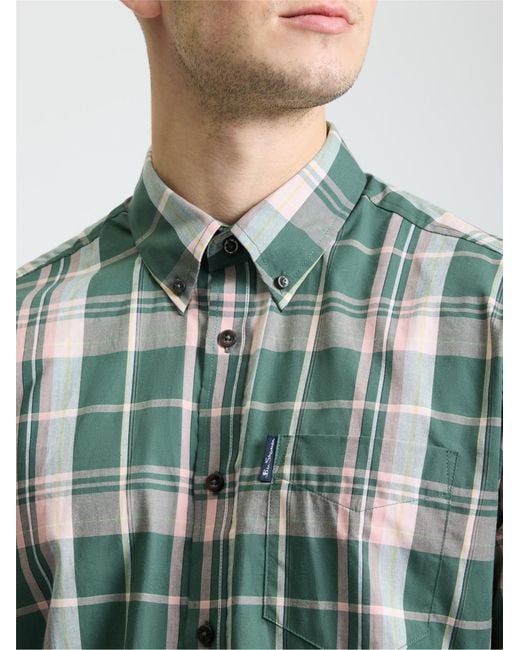Ben Sherman Blue Short Sleeve Check Shirt In Deep Jungle for men